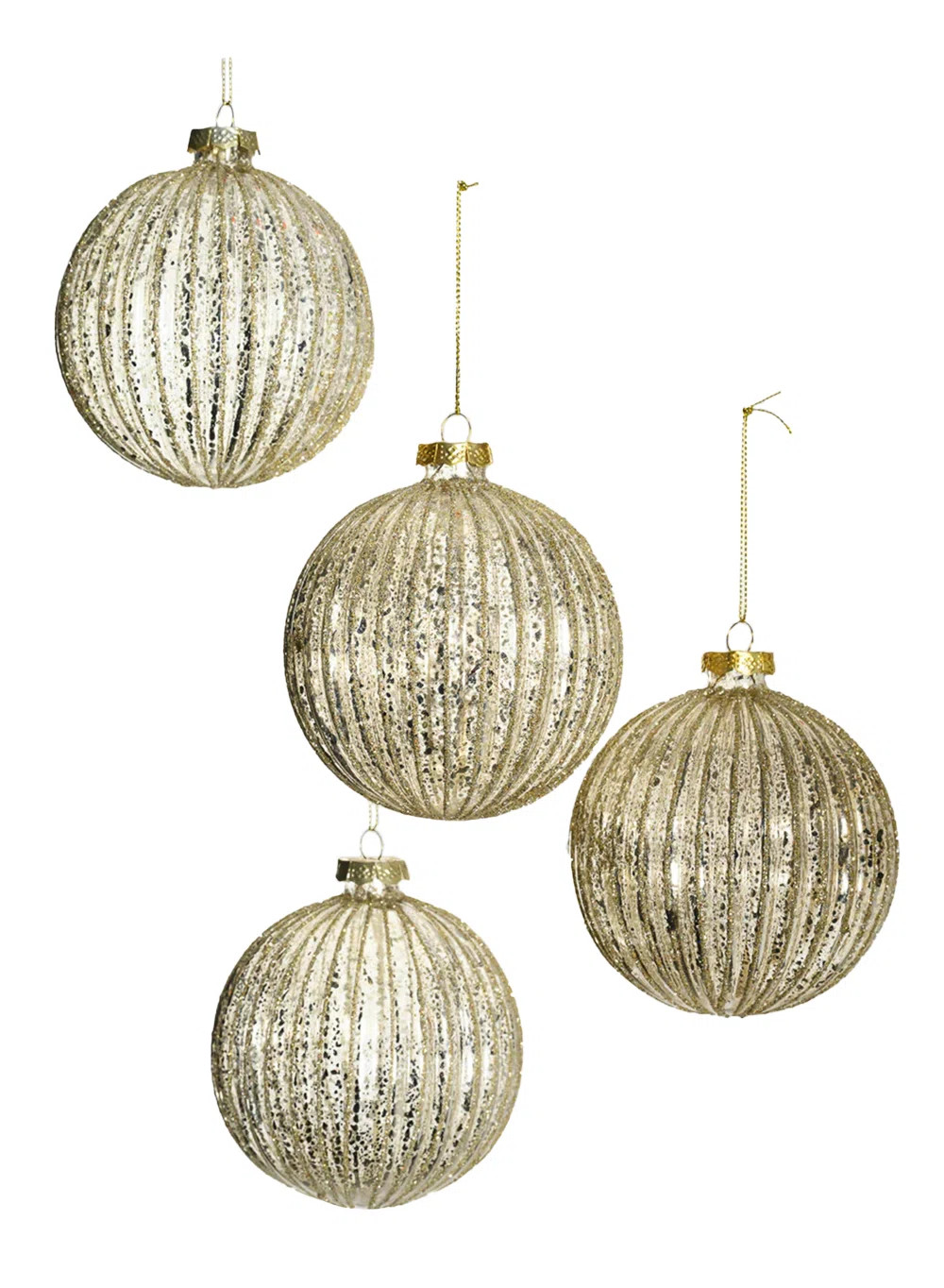 Gold Mercury Ribbed Glass Ornaments, Glass Baubles With Glitter Accents, Vintage-Inspired Holiday Tree Decorations, Christmas Tree, Wreaths & Garland | Wayfair North America