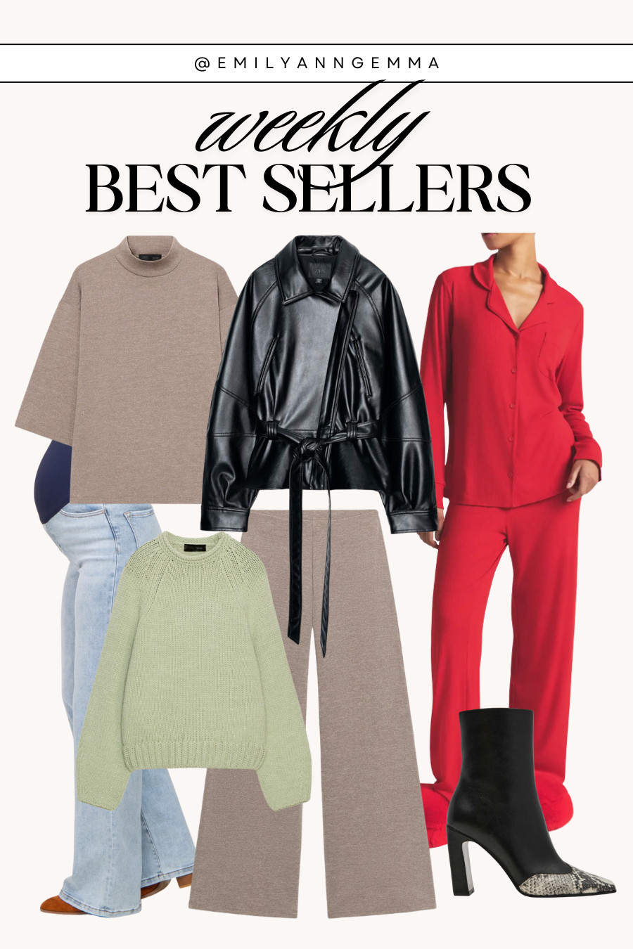 Weekly best sellers! This Zara beige lounge set is repeatedly a favorite. Plus a cute Skims Valentine's Day pajama set, chunky green sweater, maternity jeans and more. 

 #LTKValentine #LTKBump