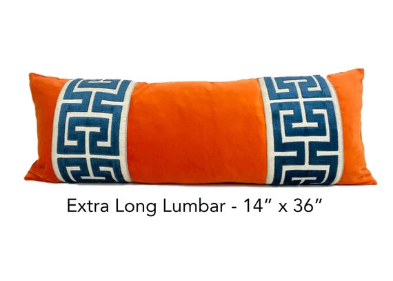 Extra Long Lumbar  14x36 Orange Velvet Pillow Cover with | Etsy | Etsy (US)