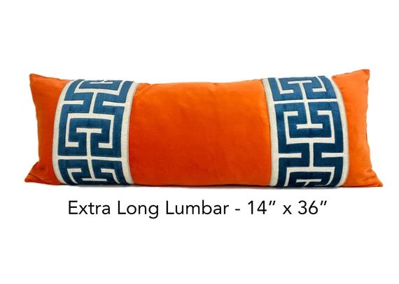 Extra Long Lumbar  14x36 Orange Velvet Pillow Cover with | Etsy | Etsy (US)