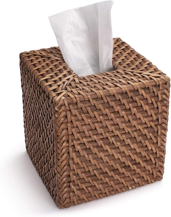 Square Rattan Tissue Box Cover, Hand Woven Wicker Tissue Holder, 5.5 x 5.5 X 5.7 inch, Natural | Amazon (US)