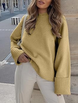 ANRABESS Women's Crewneck Long Sleeve Oversized Fuzzy Knit Chunky Warm Pullover Sweater Top | Amazon (US)