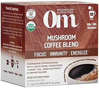 Om Mushroom Superfood Coffee Blend Mushroom Powder, Single Serve, 10 Count, Organic Arabica Beans... | Amazon (US)