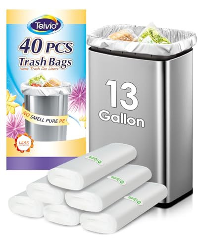 13 Gallon 40 Counts Strong Trash Bags Garbage Bags by Teivio, Bathroom Trash Can Bin Liners, Plastic Trash Bags for home office kitchen (Clear) | Amazon (US)