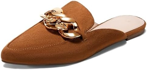 Juliet Holy Womens Mules Flats Pointed Toe Backless Loafers Slip on Metal Chain Slides | Amazon (US)