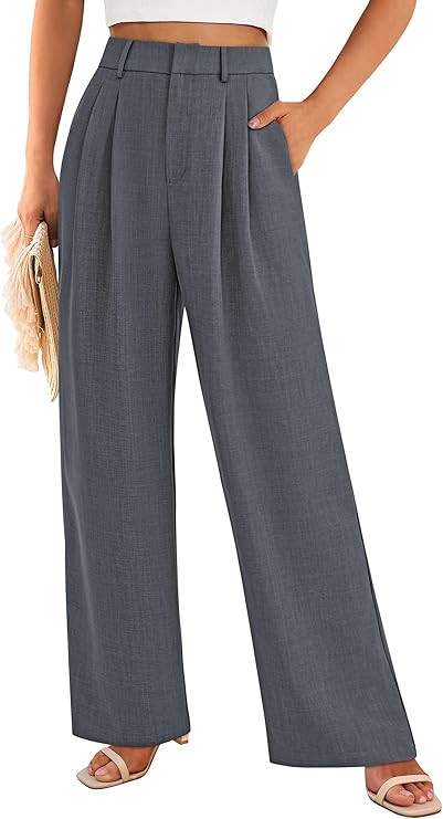 PRETTYGARDEN Women's Summer Work Pants Elastic High Waisted Straight Leg Business Casual Dressy T... | Amazon (US)
