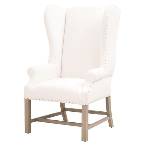 Kim Modern White Performance Upholstered Solid Ash Wood Wing Dining Arm Chair | Kathy Kuo Home