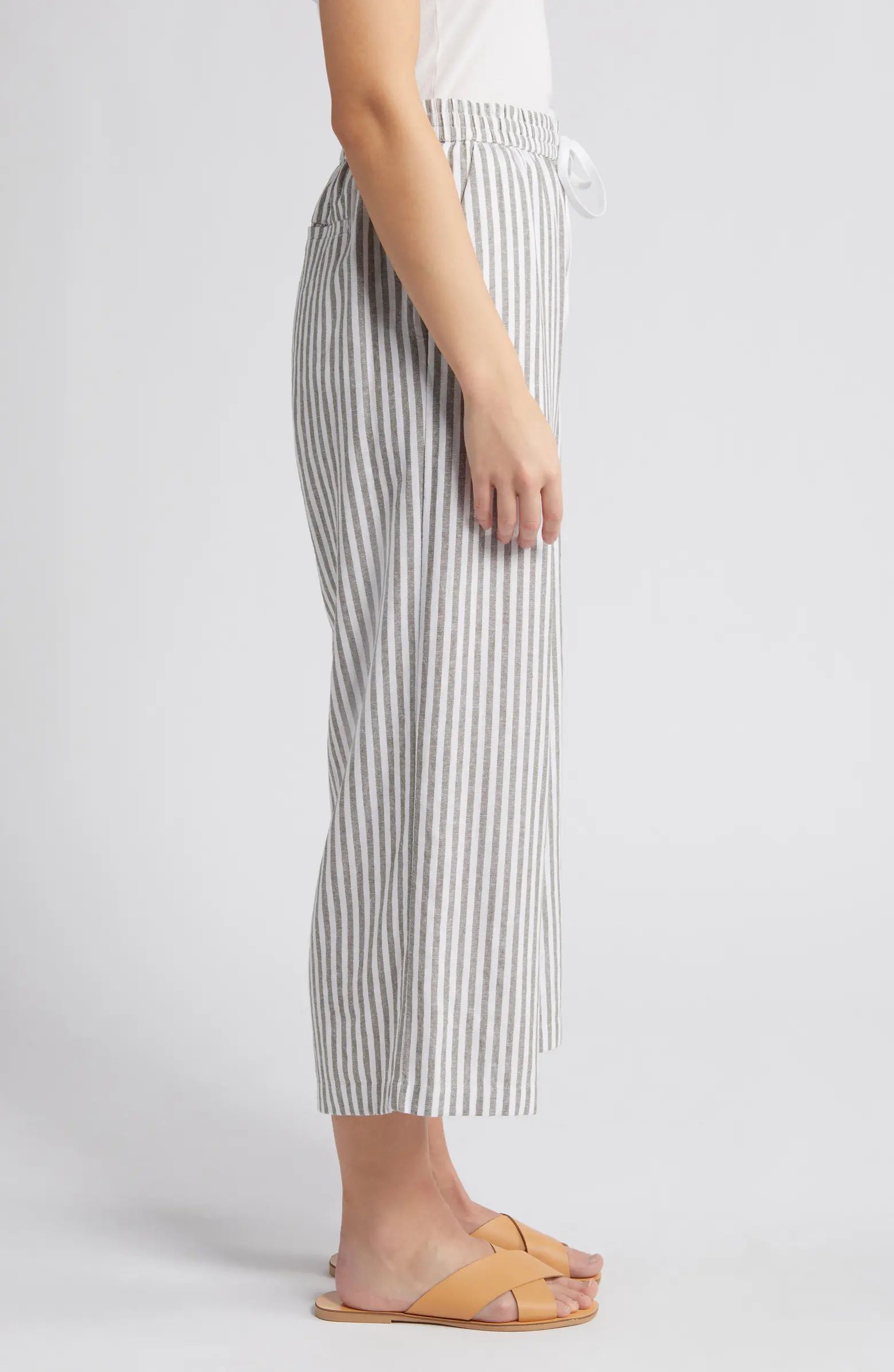 Caslon® Stripe Drawstring Wide Leg Linen Blend Pants | Nordstrom | Nordstrom