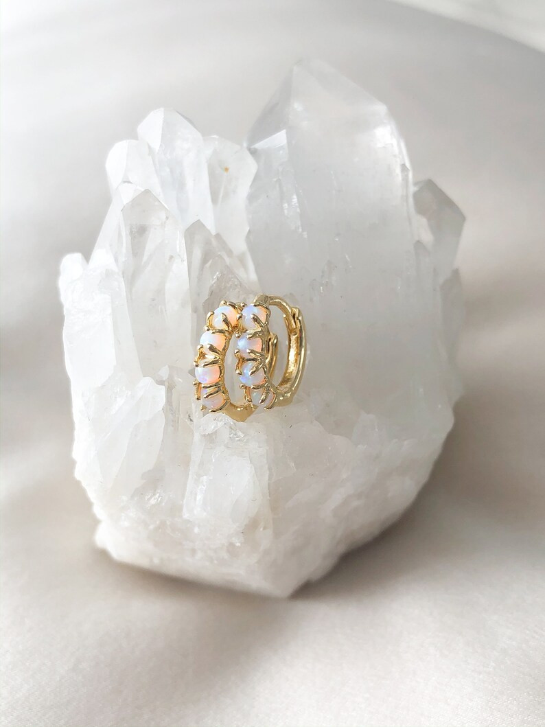 Tiny Opal Hoop Earrings | Small Hoop Earrings | Turquoise Hoop Earrings | Gold Hoops | Minimalist... | Etsy (US)