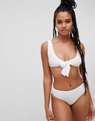 Luxe Palm tie front bikini top in white | ASOS UK