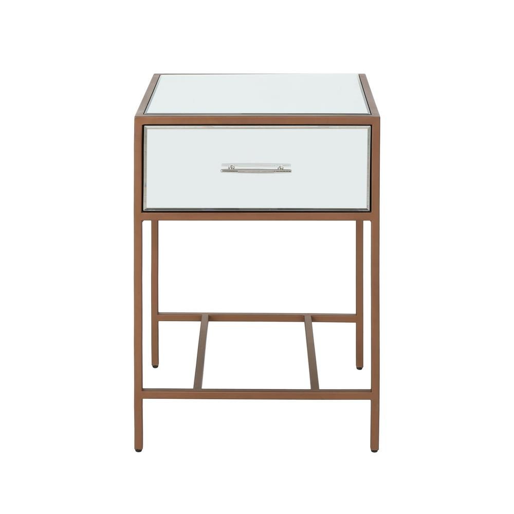Noble House Kimora Modern Brown Iron and Faux Wood Side Table with Tempered Glass Top, Brown/ Mirror | The Home Depot