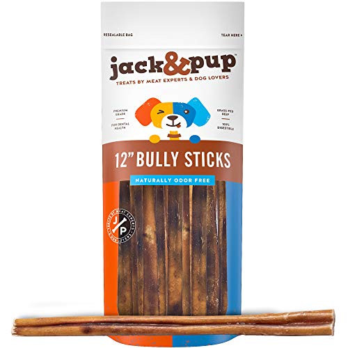 Jack&Pup 12-inch Premium Grade Odor Free Bully Sticks Dog Treats (10 Pack) 12” Long All Natural Gour | Amazon (US)