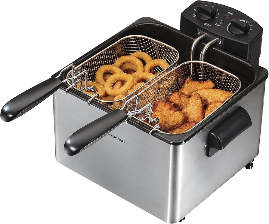 Hamilton Beach Deep Fryer with 2 Frying Baskets, 19 Cups / 4.5 Liters Oil Capacity, Lid with View... | Amazon (US)