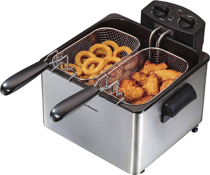 Hamilton Beach Deep Fryer with 2 Frying Baskets, 19 Cups / 4.5 Liters Oil Capacity, Lid with View... | Amazon (US)