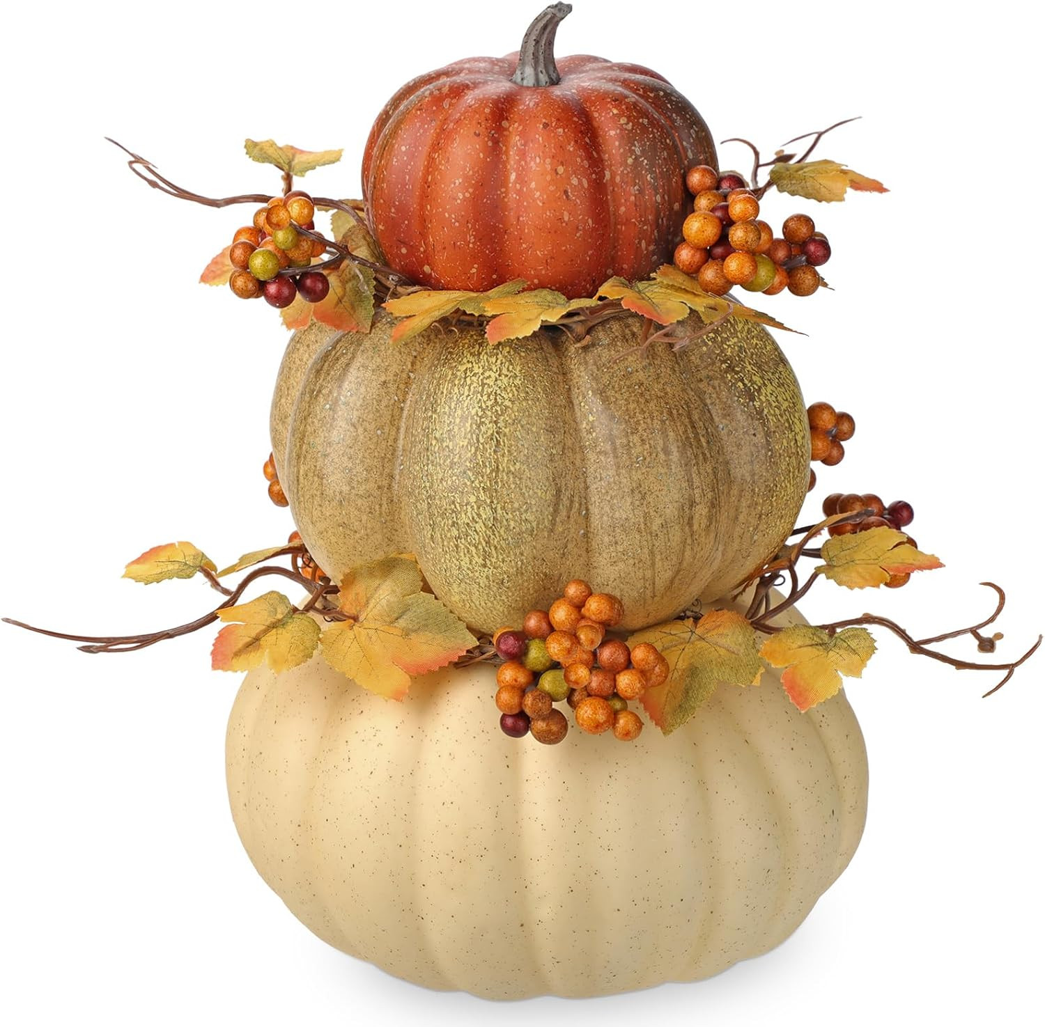 Artificial Pumpkin Fall Décor - Autumn Table Centerpieces with Faux Berries, Maple Leaves, Stacked Pumpkins – Halloween, Thanksgiving & Harvest Home Decoration | Amazon (US)