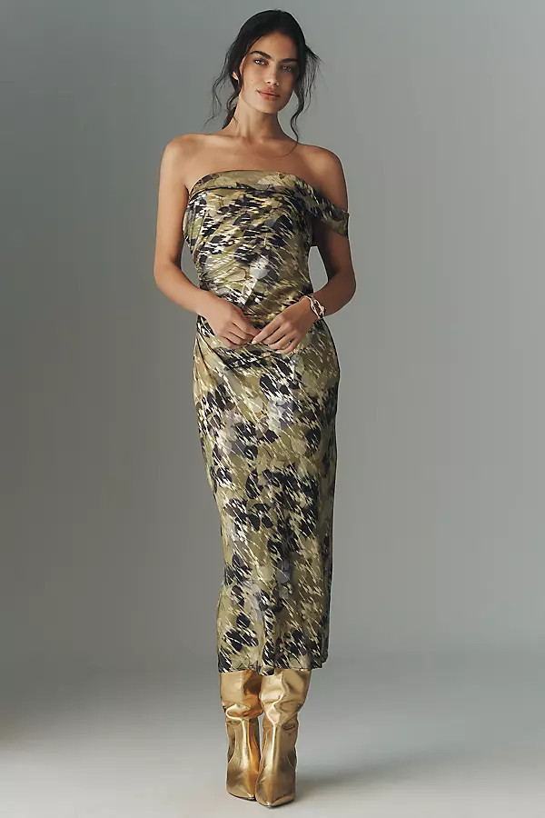 One-Shoulder Printed Slim Midi Dress | Anthropologie (US)