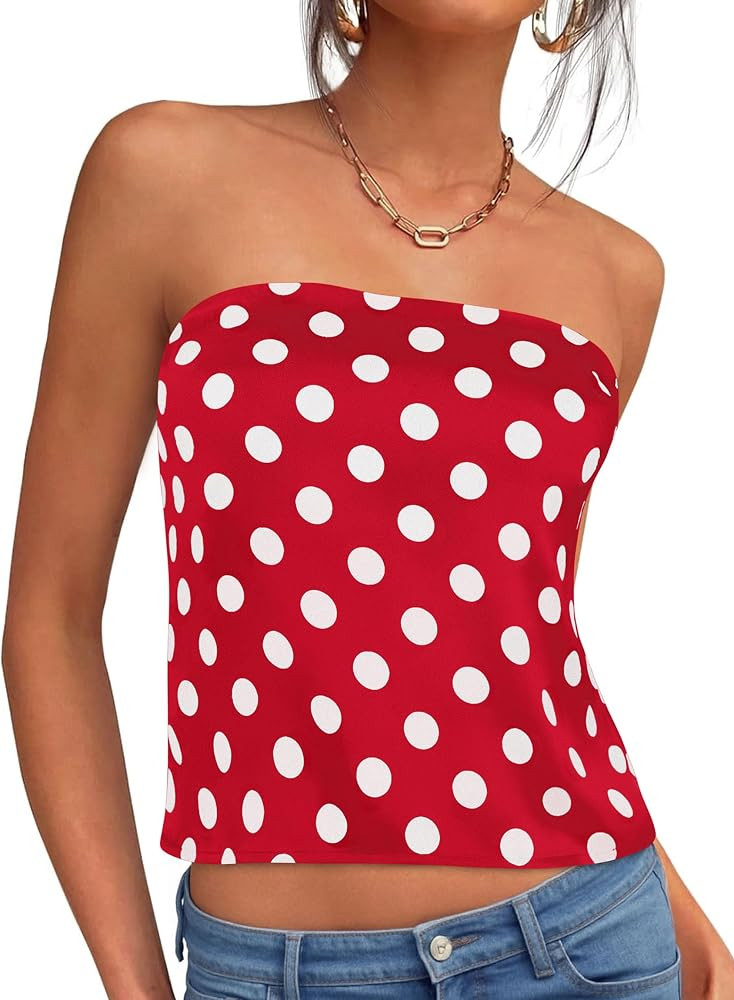 PRETTYGARDEN Strapless Tube Tops for Women 2026 Summer Sleeveless Backless Polka Dot Going Out To... | Amazon (US)