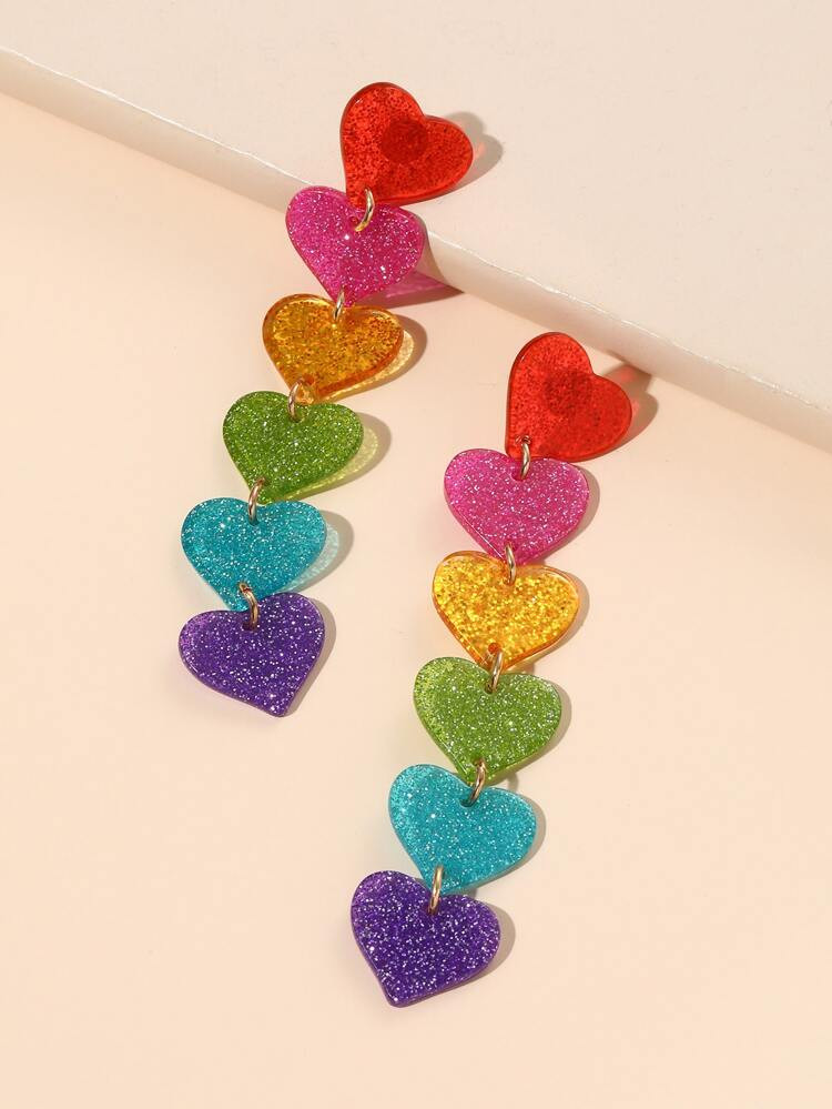 Glitter Detail Heart Drop Earrings | SHEIN