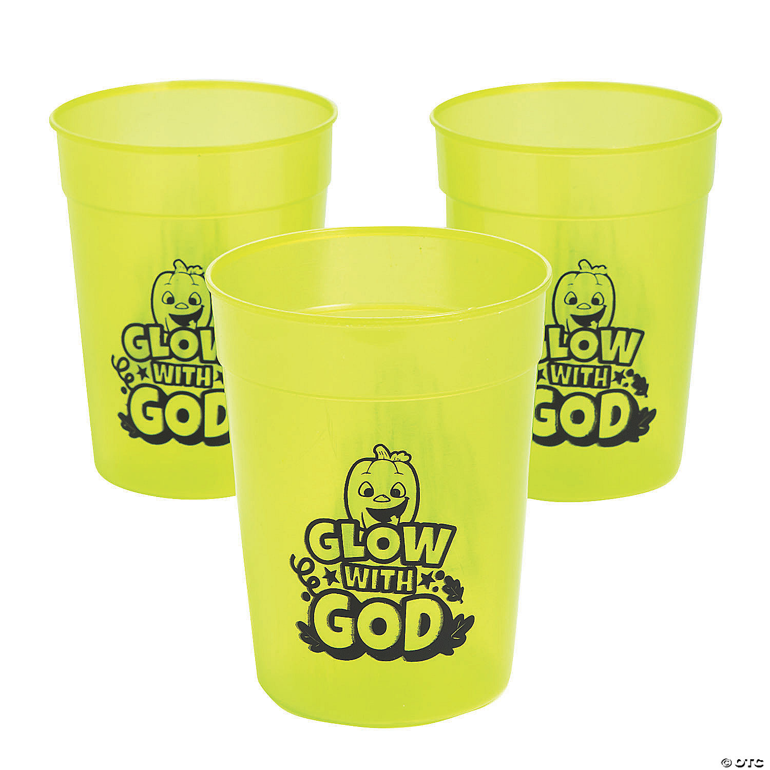 4" 10 oz. Christian Pumpkin Glow-in-the-Dark Reusable BPA-Free Plastic Cups - 12 Ct. | Oriental Trading Company