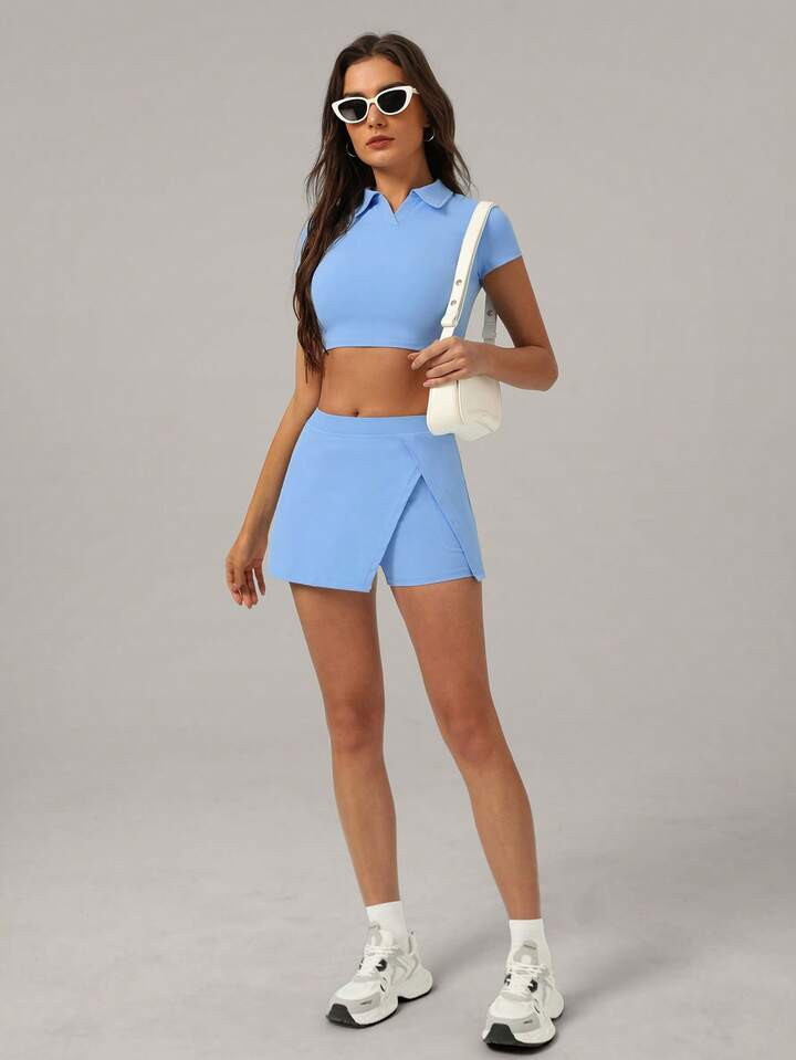 MASKERT Conjunto De Dos Piezas Para Mujer, Apto Para Primavera Y Verano, Conjunto De Ropa Deportiva, Ropa Para El Gimnasio, Conjunto De Falda De Tenis, Traje De Fitness, Para Ejercicio, Casual En Casa, Cómodo Y Amigable Con La Piel | SHEIN