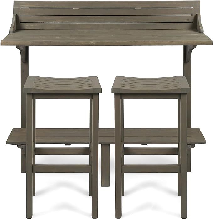 Christopher Knight Home 304147 Caribbean Outdoor Acacia Wood Balcony Bar Set, 3-Pcs Set, Grey Fin... | Amazon (US)