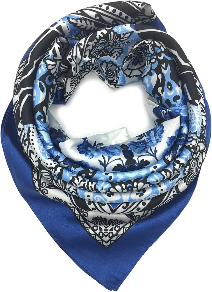 YOUR SMILE Silk Like Scarf Women's Fashion Pattern Large Square Satin Headscarf Headdress | Amazon (US)