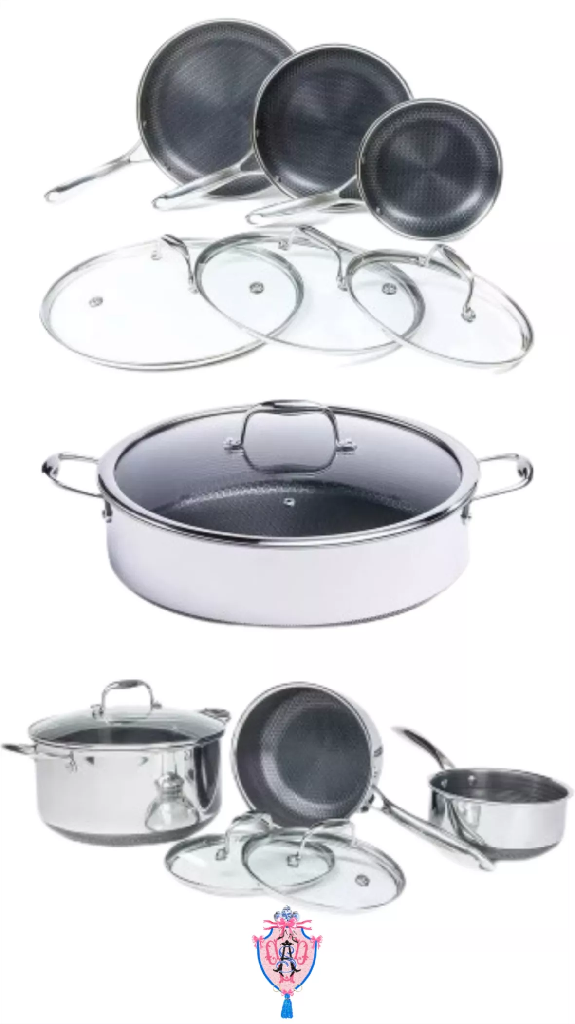 Hexclad 8 Quart Hybrid Stainless Steel Pot Saucepan With Glass Lid
