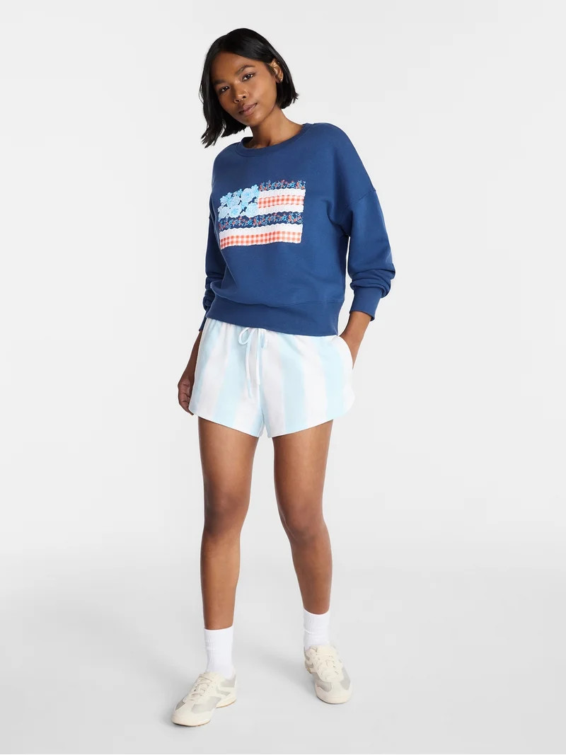 No Boundaries Striped French Terry Baja Shorts, 2.5" Inseam, Women's | Walmart (US)