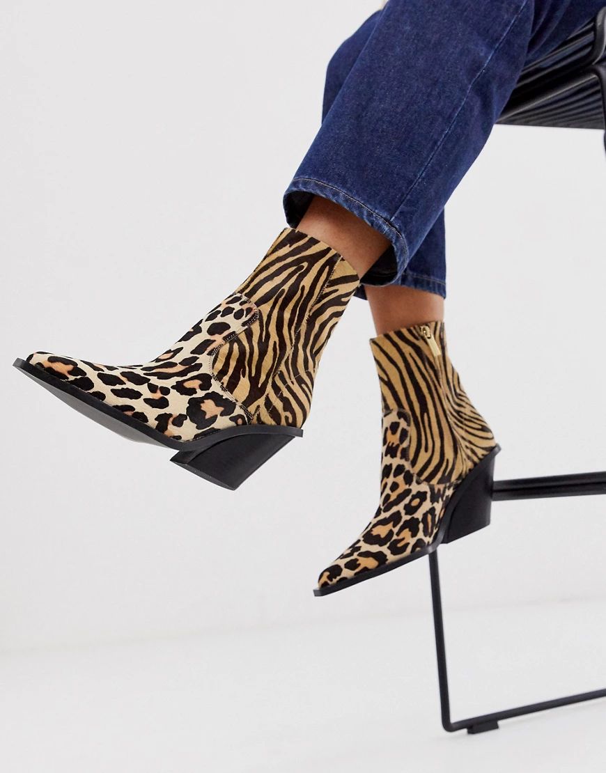 ASOS DESIGN Rory premium leather western boots in animal mix-Multi | ASOS (Global)