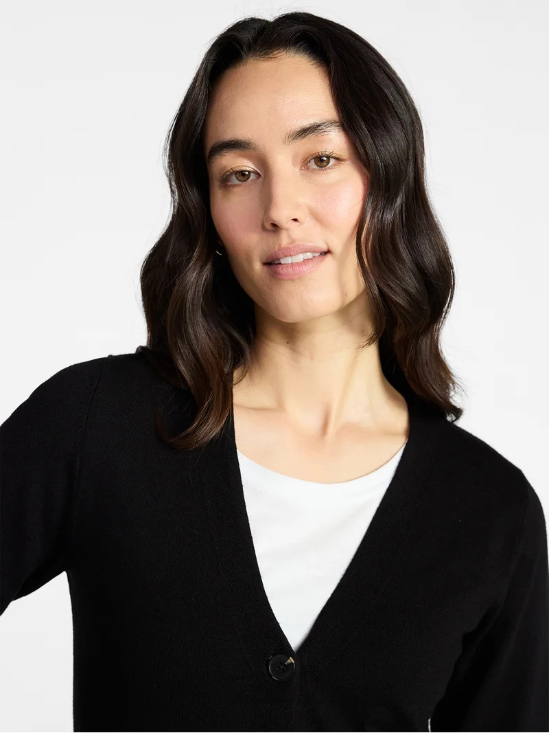 Time and Tru Women's V-Neck Cardigan Sweater, Lightweight, Sizes XS-XXXL | Walmart (US)