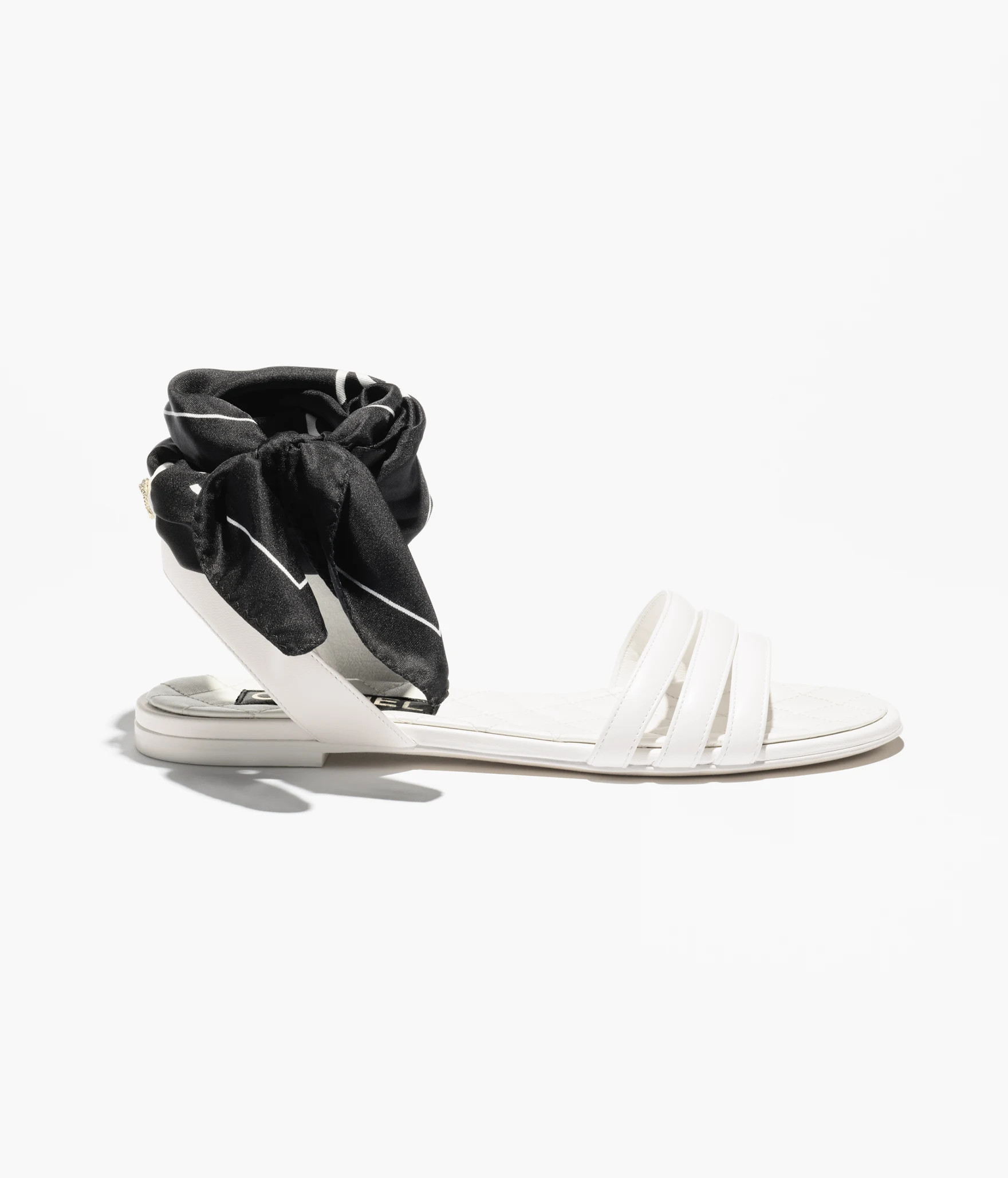 Sandals - Lambskin & silk, white & black — Fashion | CHANEL | Chanel, Inc. (US)