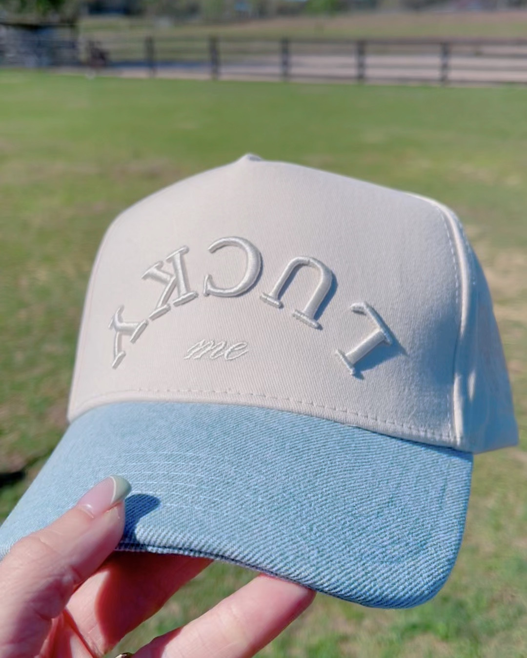 Lucky Me denim ball cap 🩵 
~KenzKustoms Lucky Me denim hat 
~transparent horseshoe detail 
~SnapBack 
*Use Code: BRANDYDANFORD10* 

#LTKFindsUnder50 #LTKWatchNow #LTKSeasonal