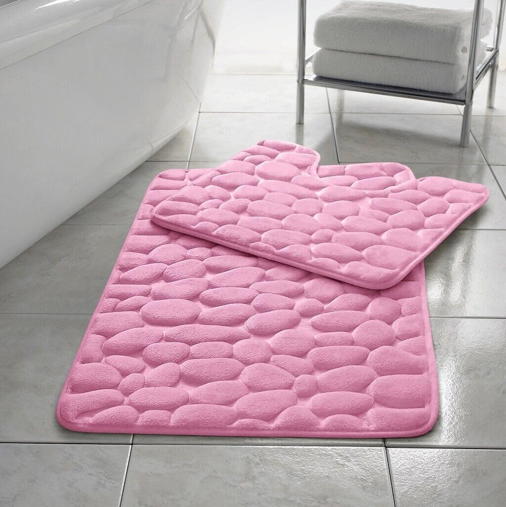 2 Pack Memory Foam Pebble Bath Mat Quick Dry Non-Slip Ultra Absorbent Bathroom Rug Pedestal Mat P... | Amazon (DE)