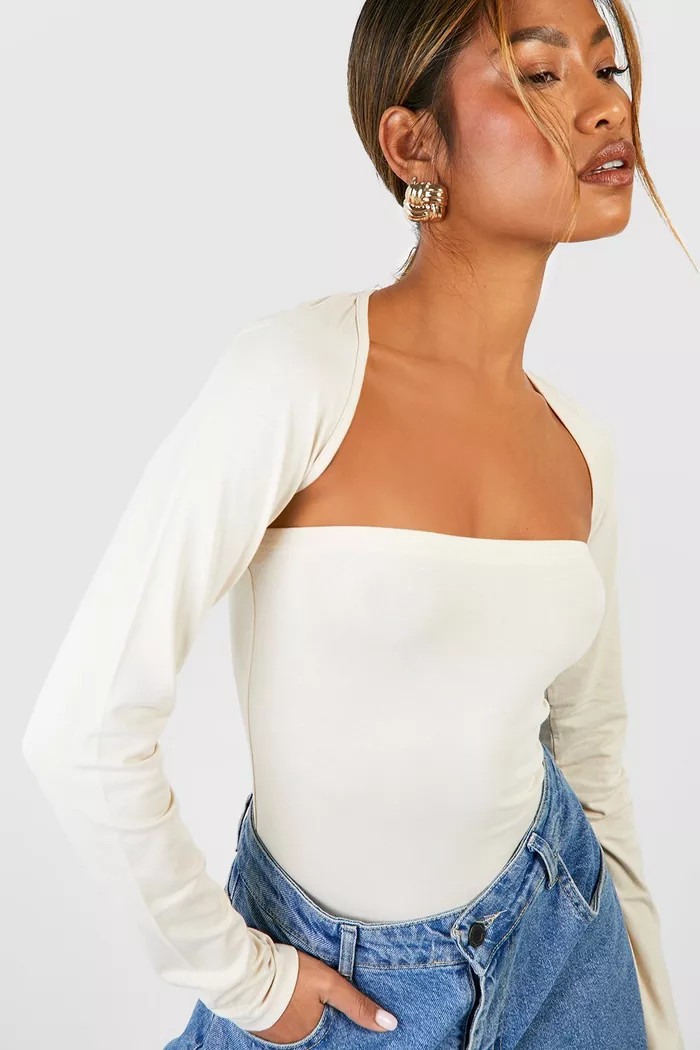 Basic Cotton Bolero Bandeau Bodysuit | boohoo (US & Canada)