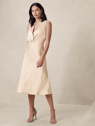 Satin V-Neck Knee-Length Dress | Banana Republic Factory