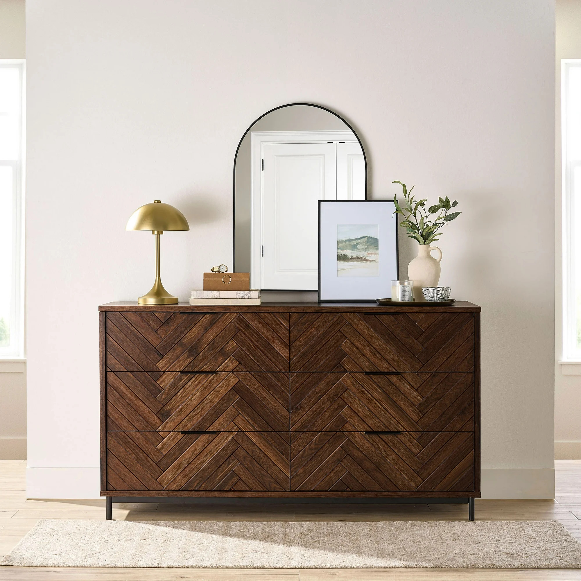 Better Homes & Gardens Wyatt Geo 6-drawer Dresser, Walnut Finish - Walmart.com | Walmart (US)