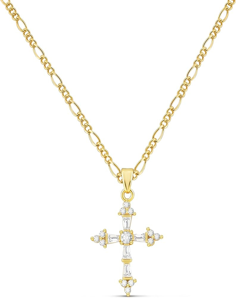 Cross Necklace for Women,Double Cross Necklace 14K Gold Plated Cross Pendant Necklace Dainty Gold... | Amazon (US)