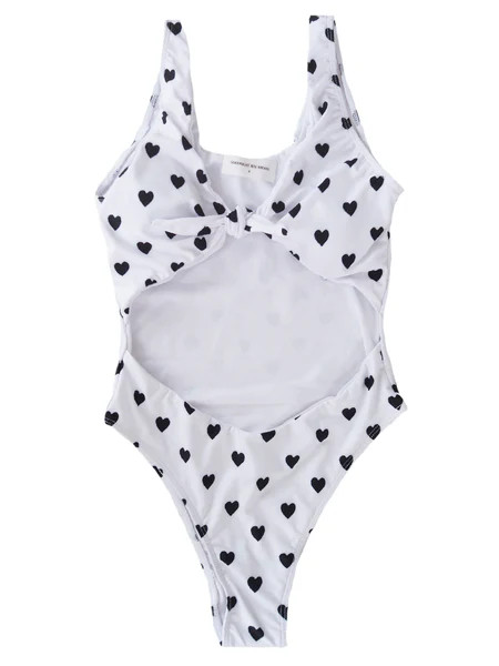 'Sherry' Heart Print Cut Out Front Tied One Piece Swimsuit | Goodnight Macaroon