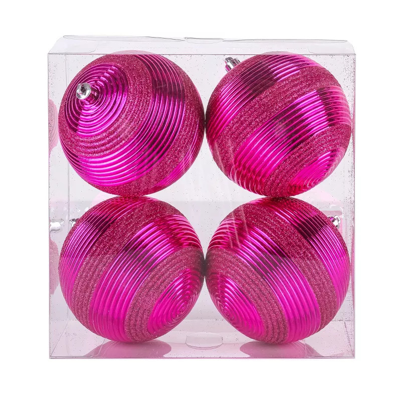 National Tree Company First Traditions Christmas Tree Ornaments, Hot Pink with Glitter Stripes, S... | Target