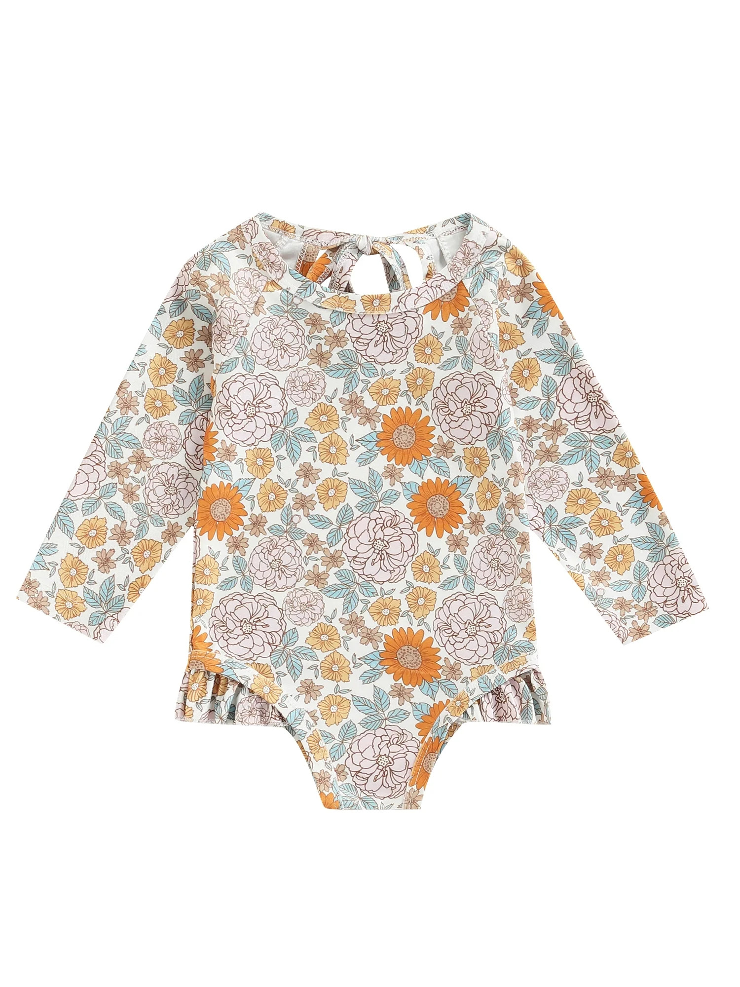 TheFound Baby Toddler Girl Long Sleeve Swimsuit Rashguard Swimwear Ruffled One Piece Bathing Suit | Walmart (US)