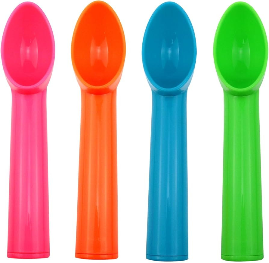 4pcs Plastic Ice Cream & Fruit Scoop, 7.2*1.2inch, Orange, Green, Blue, Pink | Amazon (US)