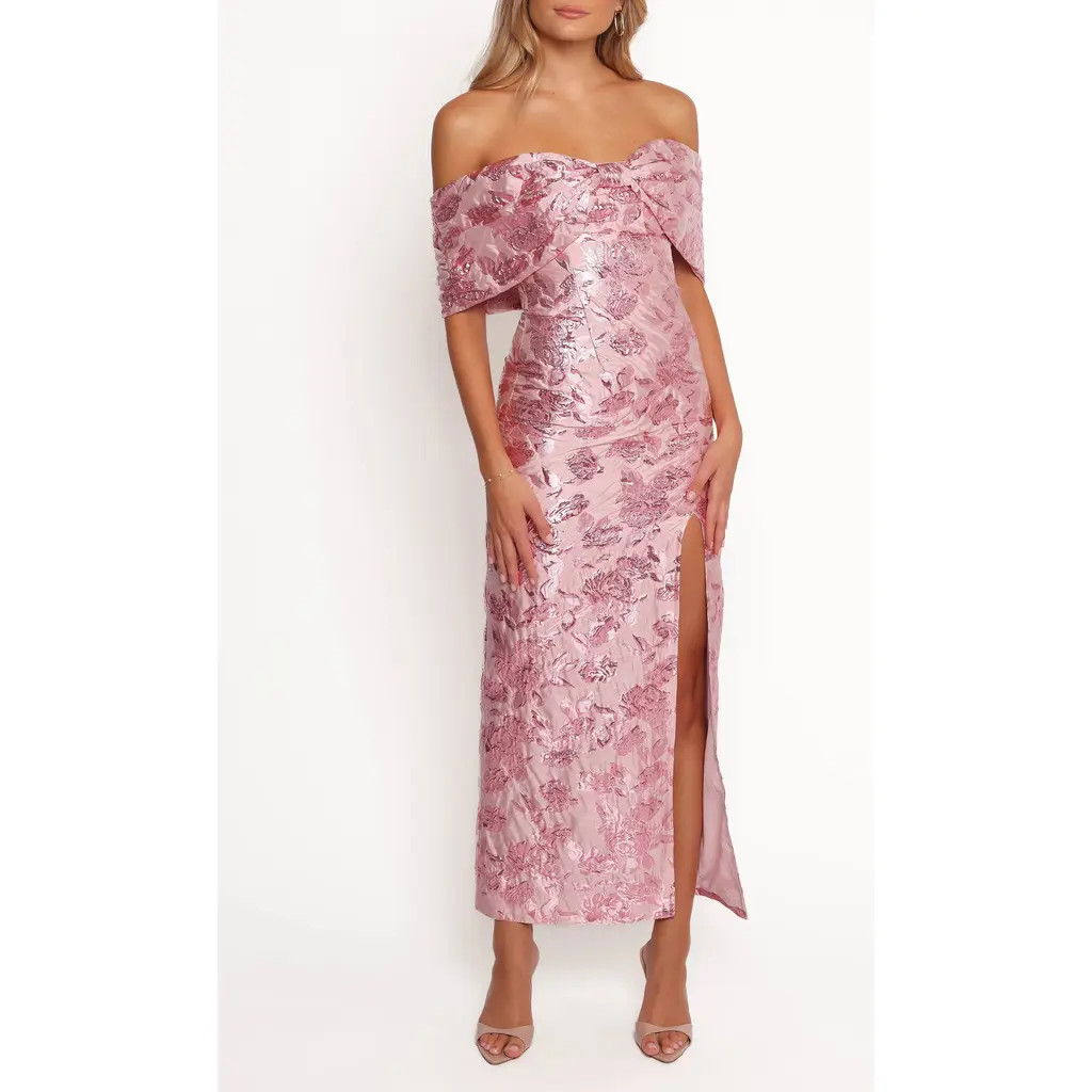 Petal & Pup Lilia Off the Shoulder Floral Jacquard Maxi Dress in Pink at Nordstrom, Size 14 | Nordstrom