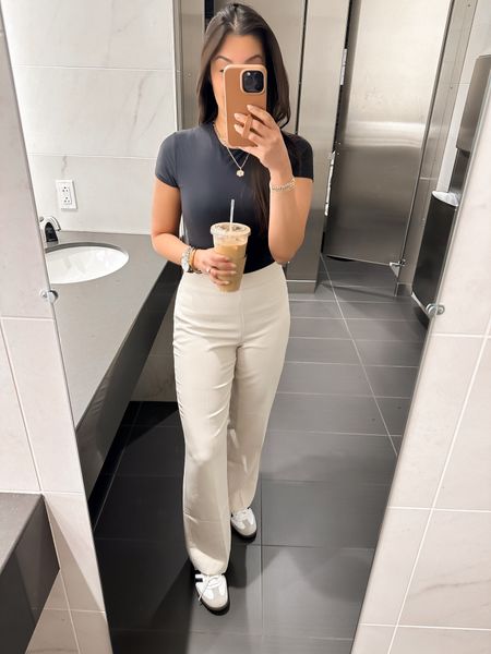 Outfit repeating today because these pieces are so good! This tee tucks in and looks like a bodysuit but isn’t! Super comfy and flattering and you can’t go wrong with beige trousers for spring ✨


Work outfit, wear to work, office look, petite work pants, petite trousers, petite officewear, petite blazer, work capsule wardrobe, smart casual, business casual, 9-5 outfit, laptop tote, what’s in my bag, skims dupe, sambas outfit, work shoes, layered necklace, amazon find, skims dupes, bodysuit, trousers, 

#LTKfindsunder50 #LTKworkwear #LTKshoecrush