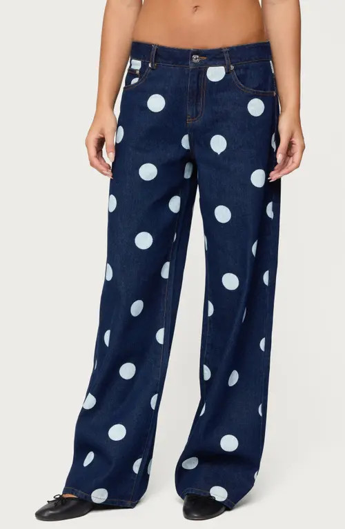 Leyah Polka Dot Low Rise Wide Leg Jeans | Nordstrom
