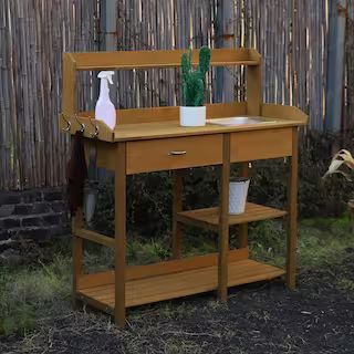 VEIKOUS 47.9 in. H x 42.1 in. W x 15.3 in. D Yellow Wooden Garden Potting Bench Table with Remova... | The Home Depot