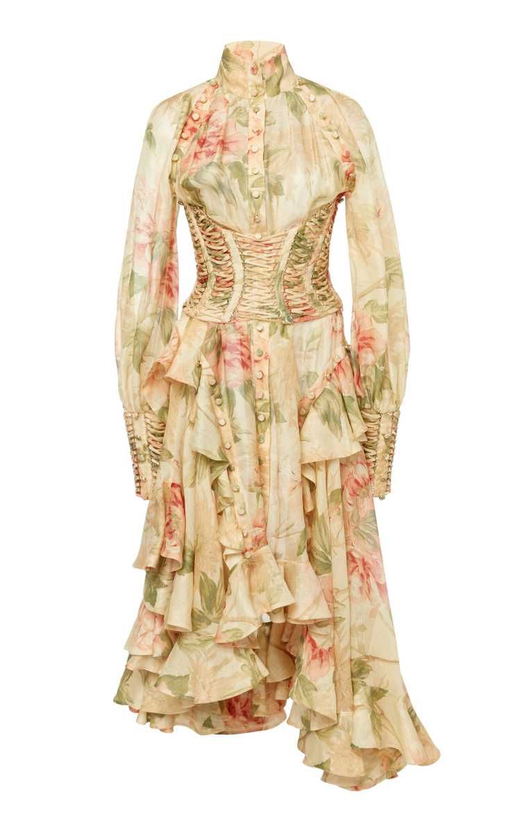 Espionage Floral-Print Corset-Detailed Silk Dress | Moda Operandi (Global)
