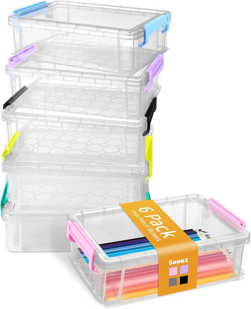 Sooez 6 Pack Extra Large Pencil Box, Plastic Pencil Case Crayon Box | Amazon (US)