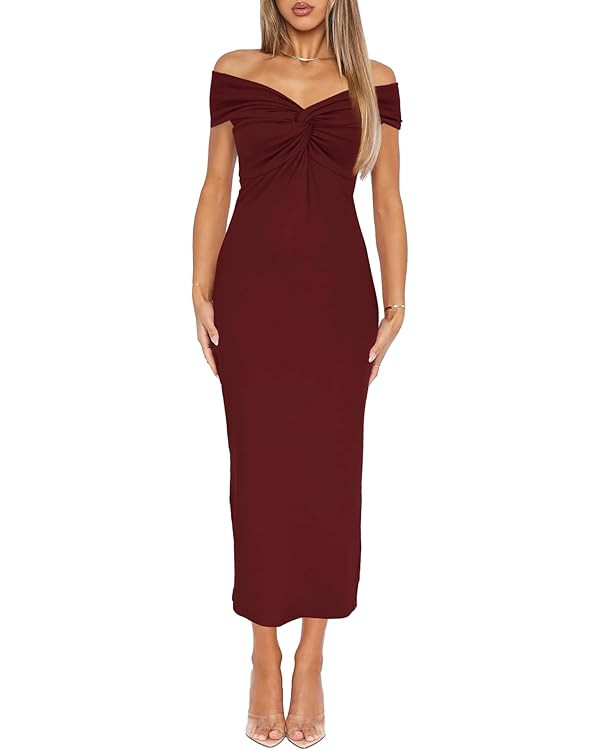 Darong Womens Summer Off The Shoulder Twist Knot Front Bodycon Dresses Long Going Out Casual Eleg... | Amazon (US)