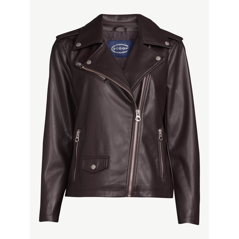 Scoop Women's Faux Leather Moto Jacket - Walmart.com | Walmart (US)