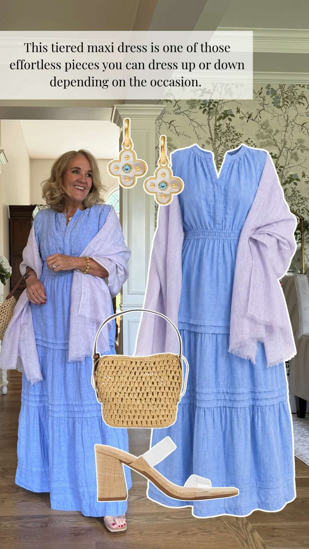 The tiered silhouette gives it beautiful movement, while the lightweight fabric keeps it comfortable even on the warmest days. I added a lavender wrap for a subtle pop of color and finished the look with natural accessories for that relaxed, polished feel.

💡 LTK MADE EASY

❤️ Heart = Support my posts
🔖 Save = Get sale & restock alerts
📋 Lists = Keep favorites organized
📲 Share = Send to yourself for later
💬 Comment = Ask me anything 

 #LTKootd #LTKSeasonal #LTKOver40